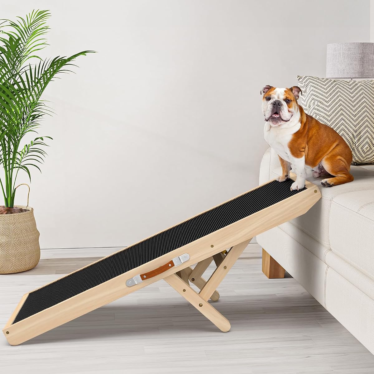 Dog Ramp for Couch with Non-Slip Silicone Mat, 39" Wooden Pet Ramps for Small Dogs, Hold up to 100lb, Adjustable Height from 11.41" to 20.47", Portable Stable Pet Step for Sofa Stairs