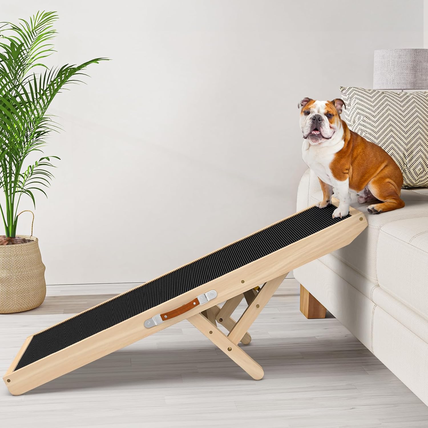 Dog Ramp for Couch, Adjustable Height from 18" to 23.6", Foldable Ramps for Pets to Get on Bed with Traction Rubber Mat, Wooden Portable Stairs for Small to Large Dogs