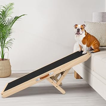 Dog Ramp for Couch with Non-Slip Silicone Mat, 39" Wooden Pet Ramps for Small Dogs, Hold up to 100lb, Adjustable Height from 11.41" to 20.47", Portable Stable Pet Step for Sofa Stairs
