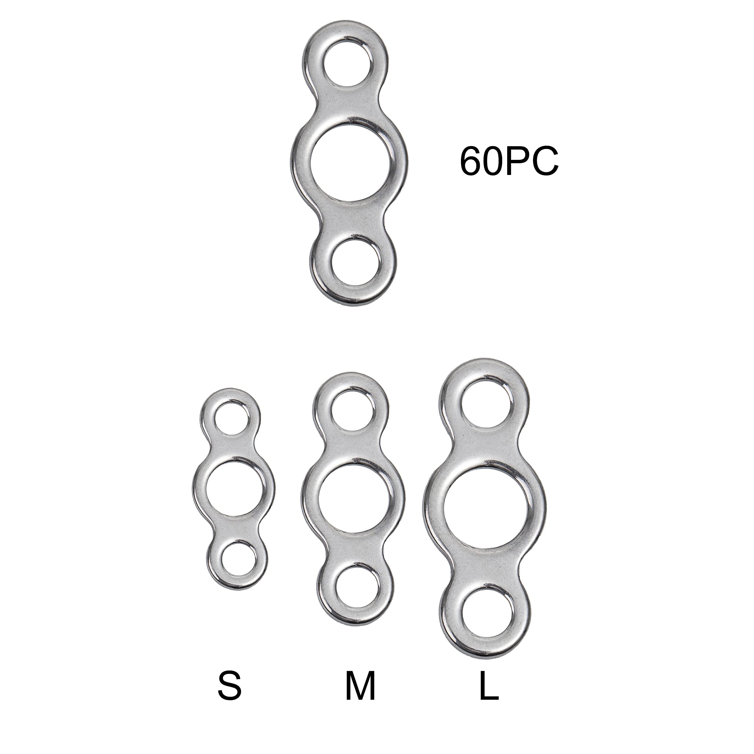 Greatfishing Stainless Steel Fishing Rings Set Multiple Sizes Various Shapes Solid Rings for Jigging Fishing Assist Hooks Fishing Lures Connector 60pcs 3 Holes Rings