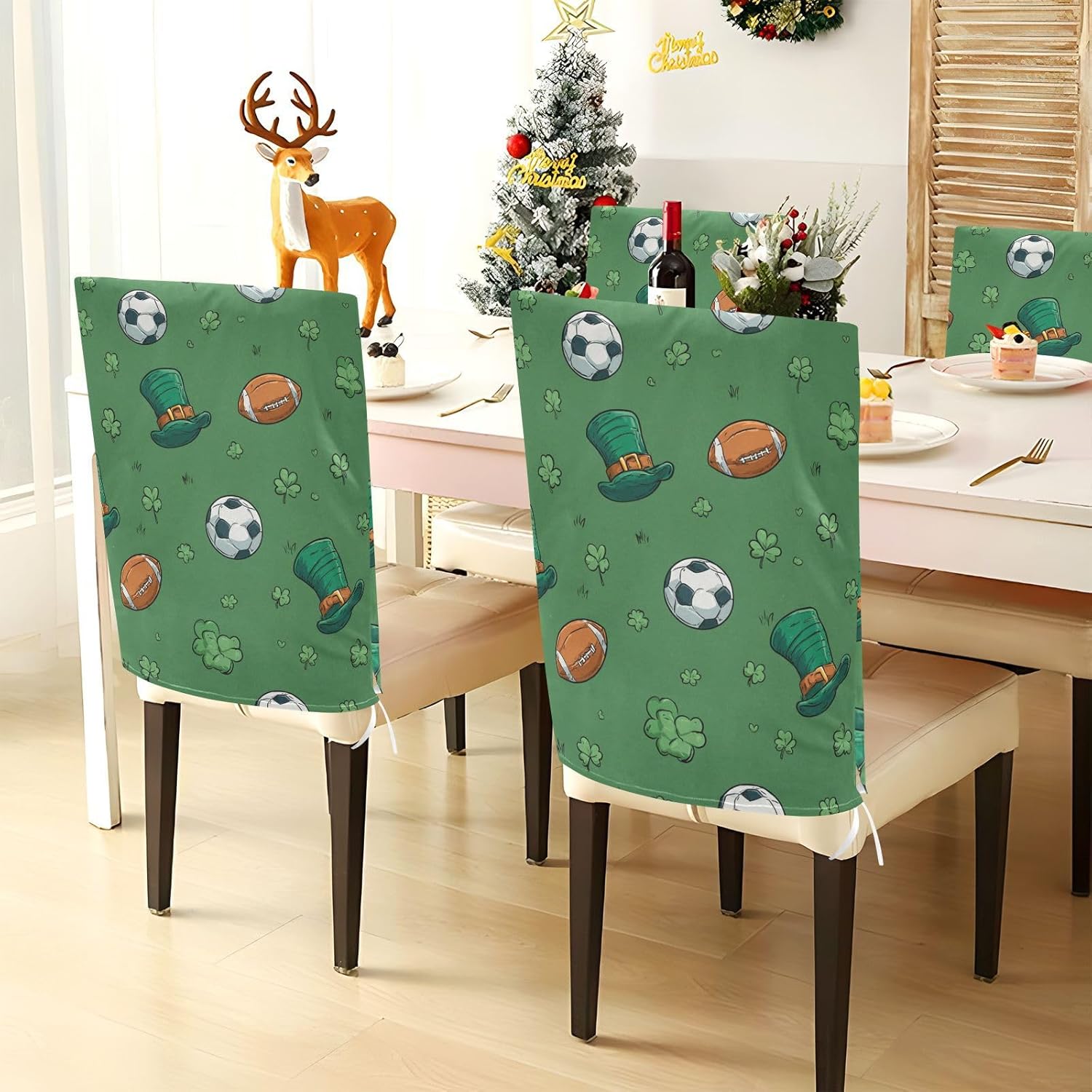 ALAZA Soccer Clovers Chair Back Cover Set of 6, Washable Reusable Removable Chair Slipcovers Decorative Chair Cover for Home Kitchen Wedding Party