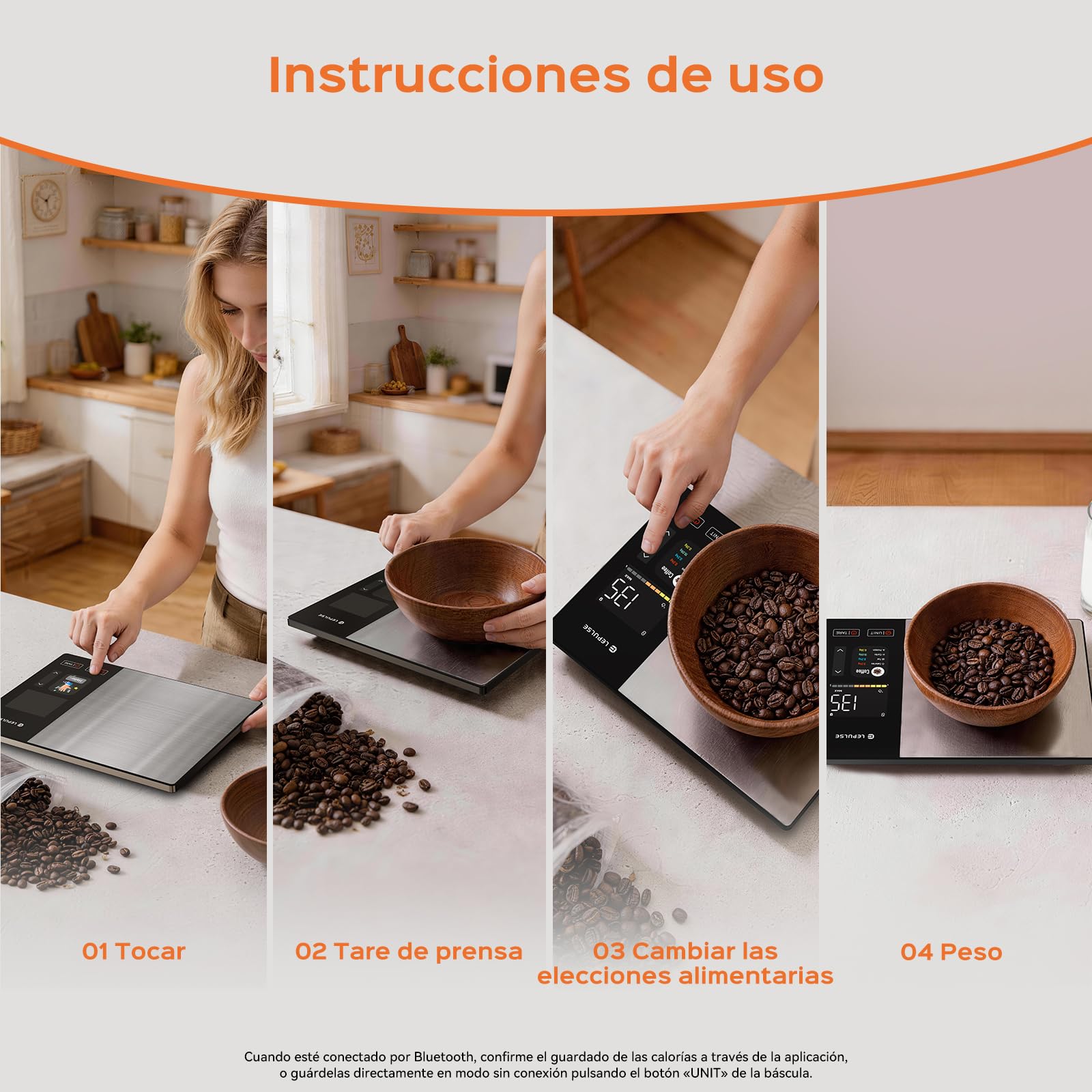 Lepulse Báscula Cocina, 24 Nutrientes, Pantalla TFT Color, 50 Offline scale | Bascula Cocina Digital de Acero Inoxidable con Cálculo Nutricional, Análisis de Nutrientes, Función sin Conexión (Offline)