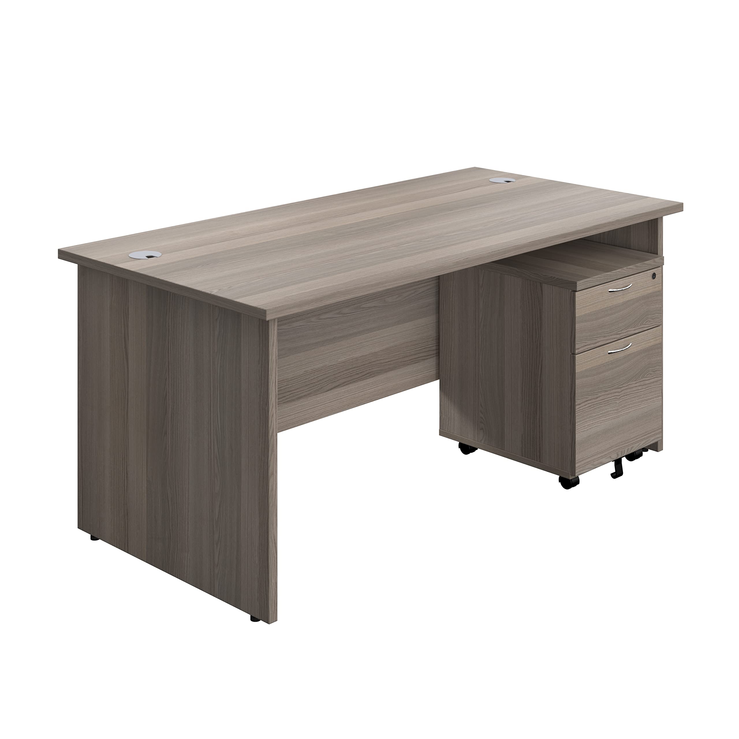Office Hippo Panel Desk with 2 Mobile Storage Including Filing Drawer, A4, Foolscap, Engineered Wood, Grey Oak, 160 x 80 x 73 cm