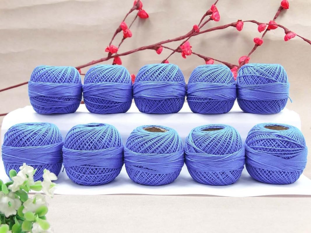Cotton Crochet Thread Yarn Craft Tatting Knit Embroidery Quilting Cross Stitch Carfts Knit 10 Pieces(Blue)
