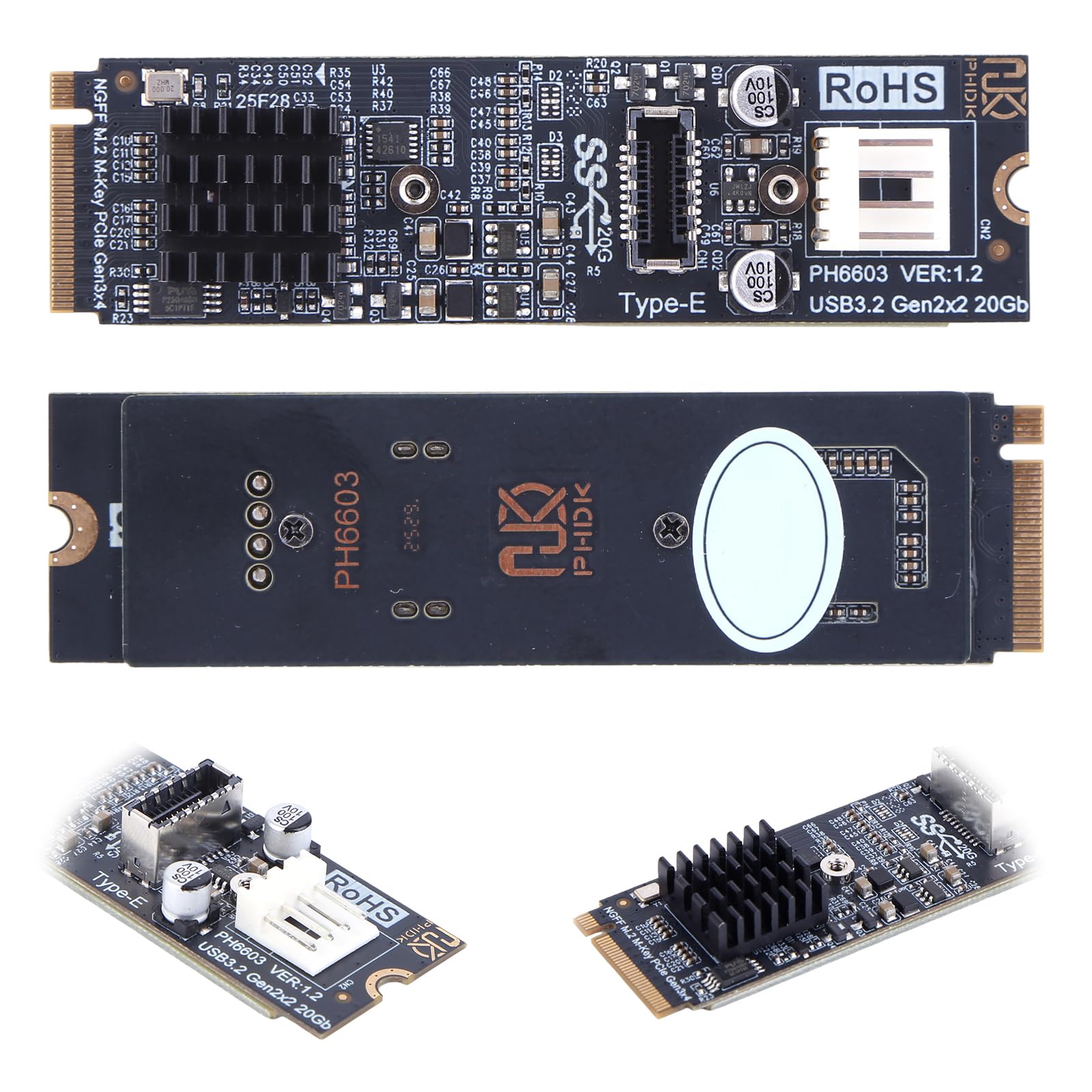 M2 PCIe NVMe auf Typ E Erweiterungskarte 20 Gbit/s USB 3.2 Frontplattenadapter for Desktop-PC