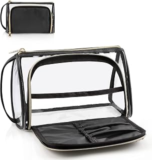 CUBETASTIC Clear Makeup Bag, TSA Approved Toiletry Bag, Transparent Small Travel Bag for Essential Makeup, Toiletries Cosmetic Storage Organizer Cute Clear Pouch with Compartment