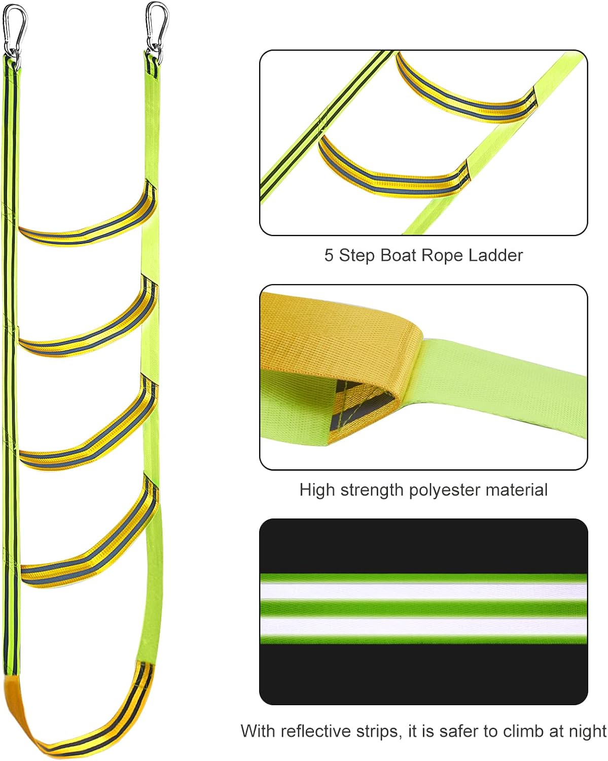 Boat Rope Ladder 5 Step Extra Long Portable Boat Ladders Extension Green Marine Climbing Rope Ladders Assist Boats Folding Ladder for Kayak Pontoon Canoeing Inflatable Boats