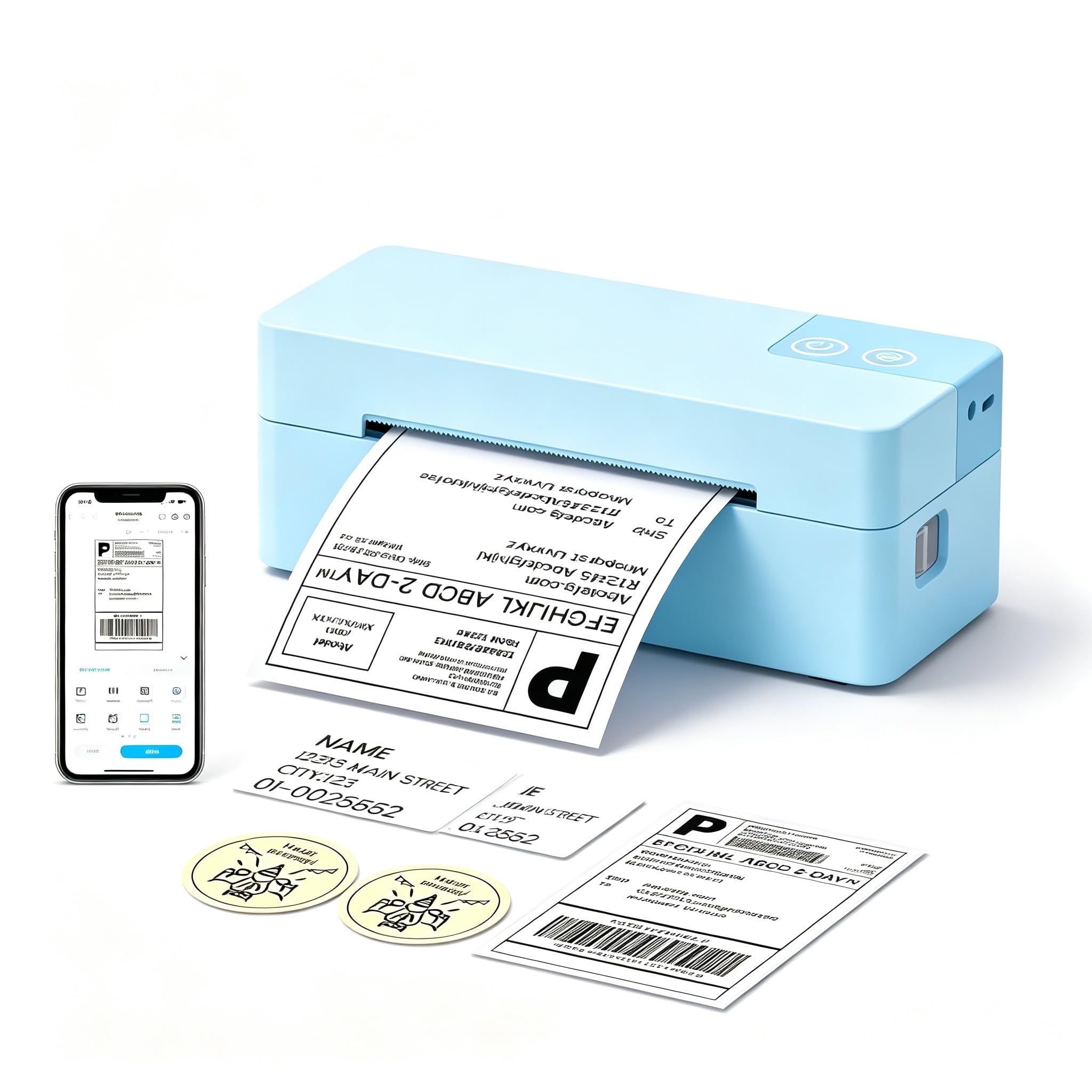 Stampante per etichette di spedizione Bluetooth, stampante termica per etichette 4x6 per pacchi aziendali, supporta iOS, AndroidWindows e Mac, Shopify, Etsy, Royal Mail, Evri, DPD, DHL, azzurro
