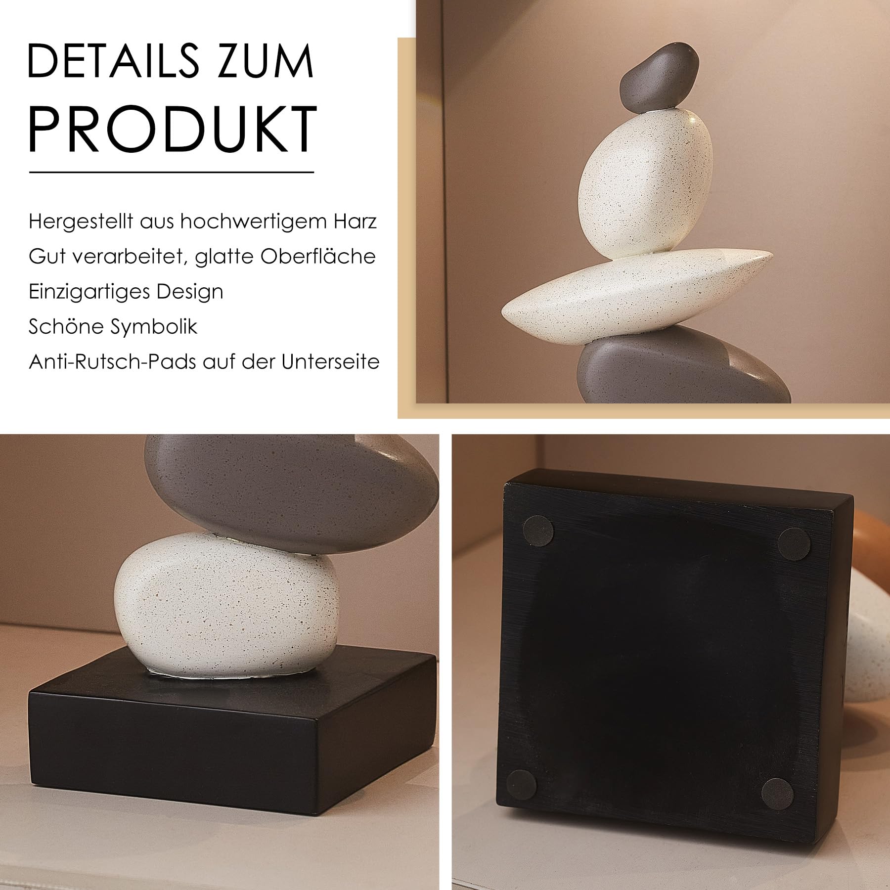 Simulierte Sandstein Skulptur Deko für Wohnzimmer, Moderne Harz Stein Skulpturen für Couchtisch Dekorationen, Weiß und Grau Statue für Regal Bücherregal Deko, Geschenke für viel Glück, Gesundheit