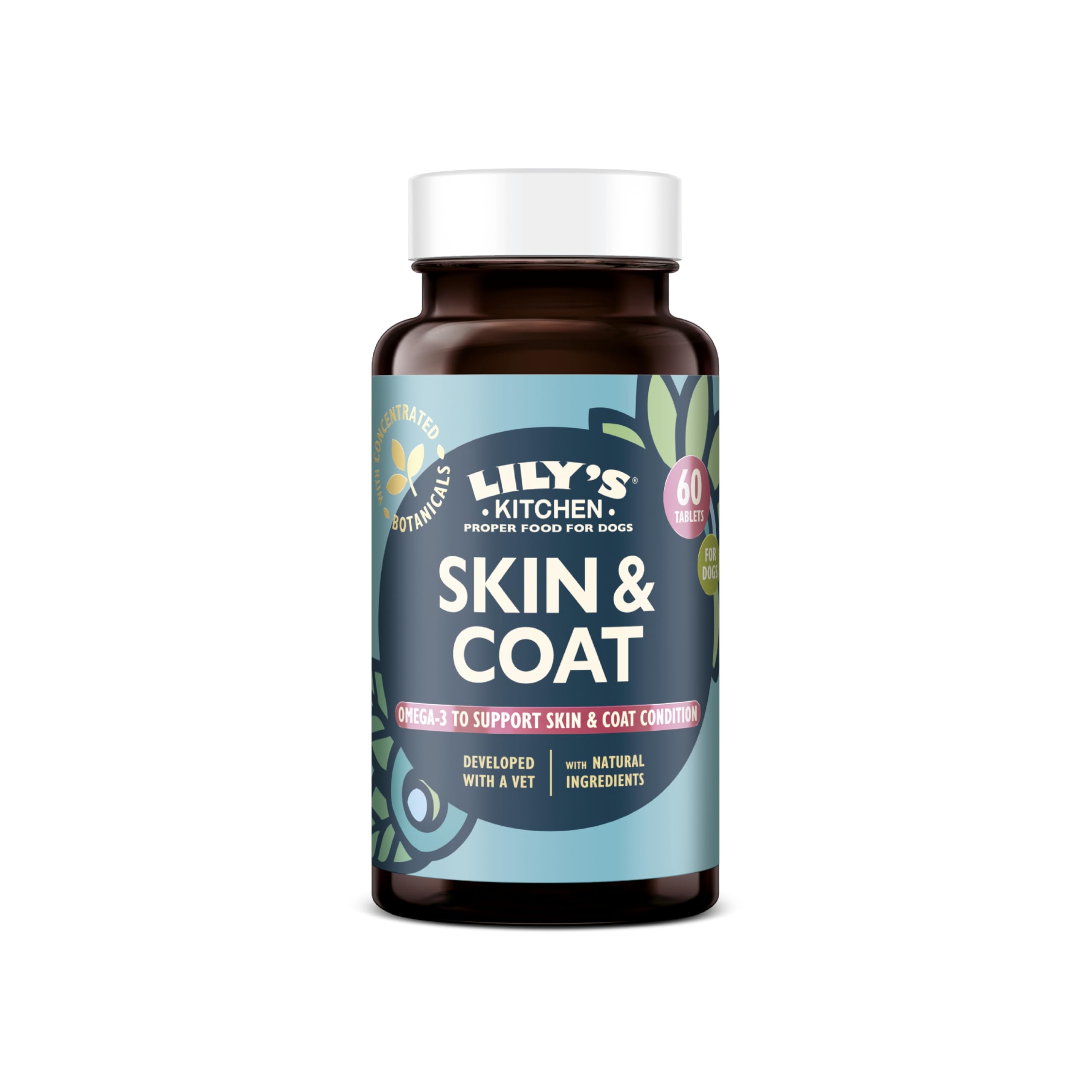 Lily’s Kitchen Skin & Coat Supplements for adult dogs & senior dogs. 60 Tablets. Made with Natural Ingredients, Hyaluronic acid, Biotin & Vitamin C and Fish oil powder