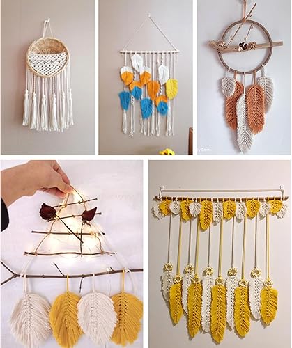 Miniatura 8 de Cordón de macramé color beige, de 0.118 pulgadas x 218 yardas, cuerda de algodón para colgar en la pared, ganchos de plantas, manualidades, tejer,