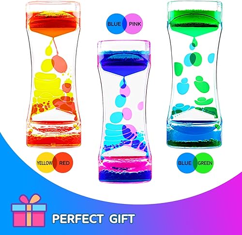 Miniatura 4 de DOTSOG Paquete de 3 temporizadores de burbujas de movimiento líquido, temporizador de burbujas líquido de reloj de arena, juguetes sensoriales para