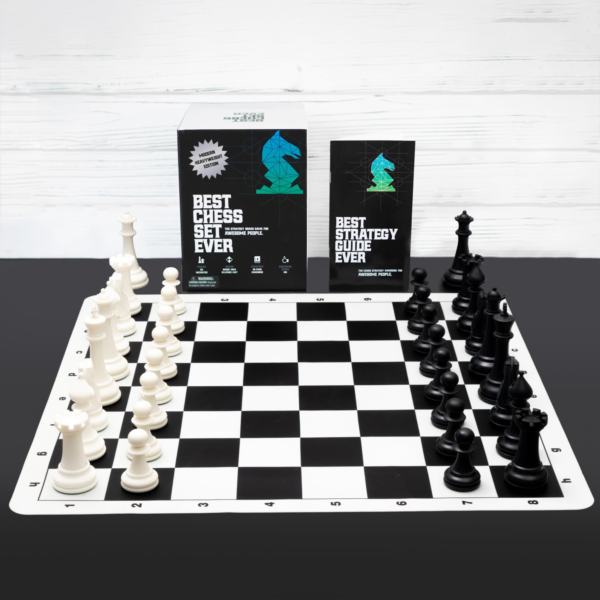 Best Chess Set Ever 3X: Jeu d'Échecs Professionnel, Échiquier Silicone Pliable et Réversible 50x50 cm, Pièces Staunton Modernes à Poids Triple (Roi 10,3 cm), Échecs Tournoi pour Adultes et Enfants