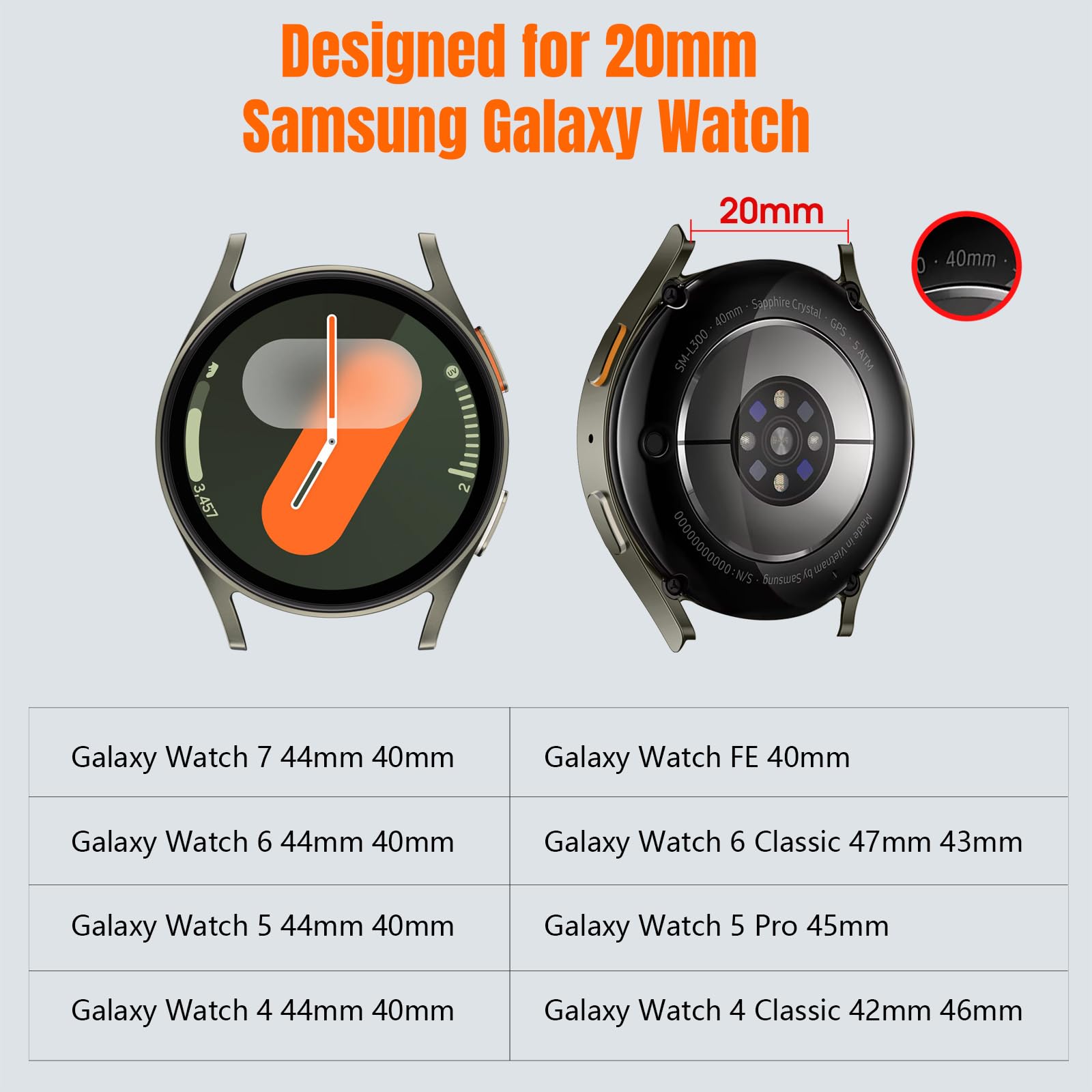 Bandletic Cinturino Compatibile con Samsung Galaxy Watch 7/6/4/5 40mm 44mm