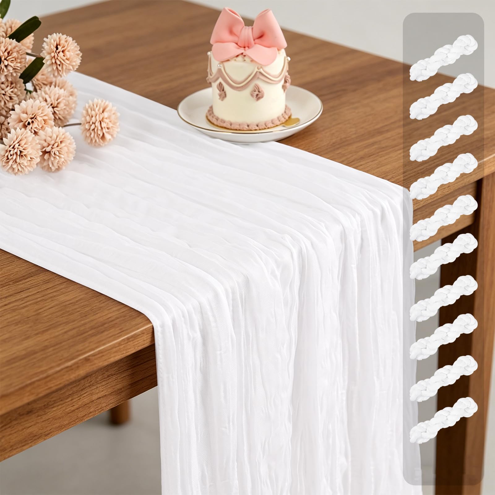 10 Pack Cheesecloth Table Runner,White Table Runner Long Romantic Semi Sheer Rustic Boho Gauze Table Runners for Wedding Bridal Shower Birthday Party Decorations(17.7×108 Inch)