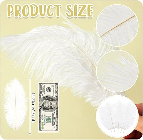 Miniatura 2 de Tigeen 200 plumas de avestruz blancas a granel de 8-10 pulgadas7.9-9.8 in pequeñas plumas de avestruz para el hogar, manualidades, decoración,