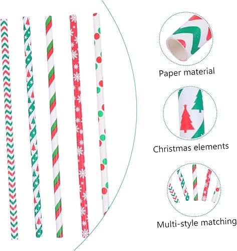 Miniatura 9 de Didiseaon Pajitas de papel de Navidad, pajitas de Navidad, pajitas de Navidad, pajitas rojas y verdes, pajitas de plástico con patrón de Navidad,