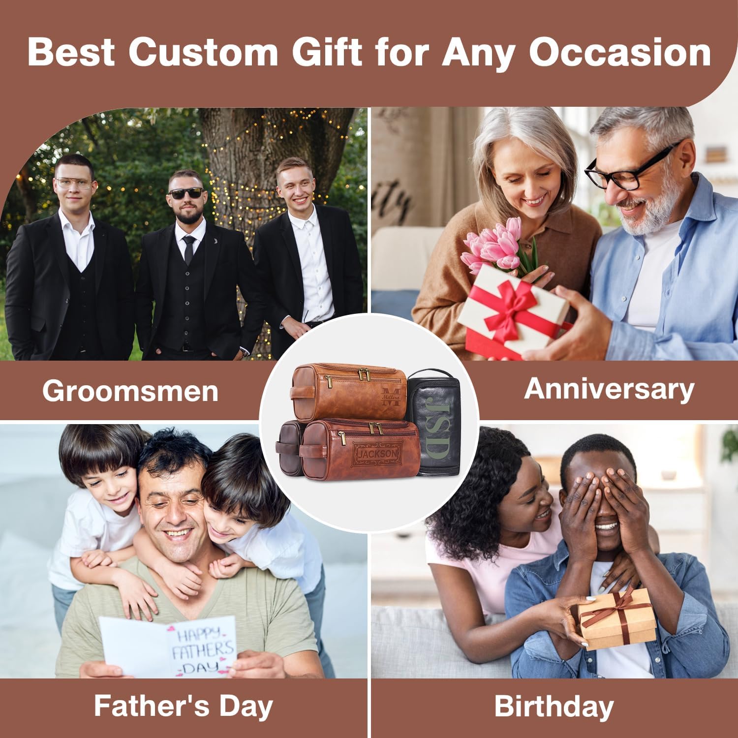 Neceser de piel personalizado para hombre con gancho, regalos para padrinos de boda, bolsa de viaje con nombre grabado con láser, regalo de cuero con monograma, regalo de aniversario para él, marido