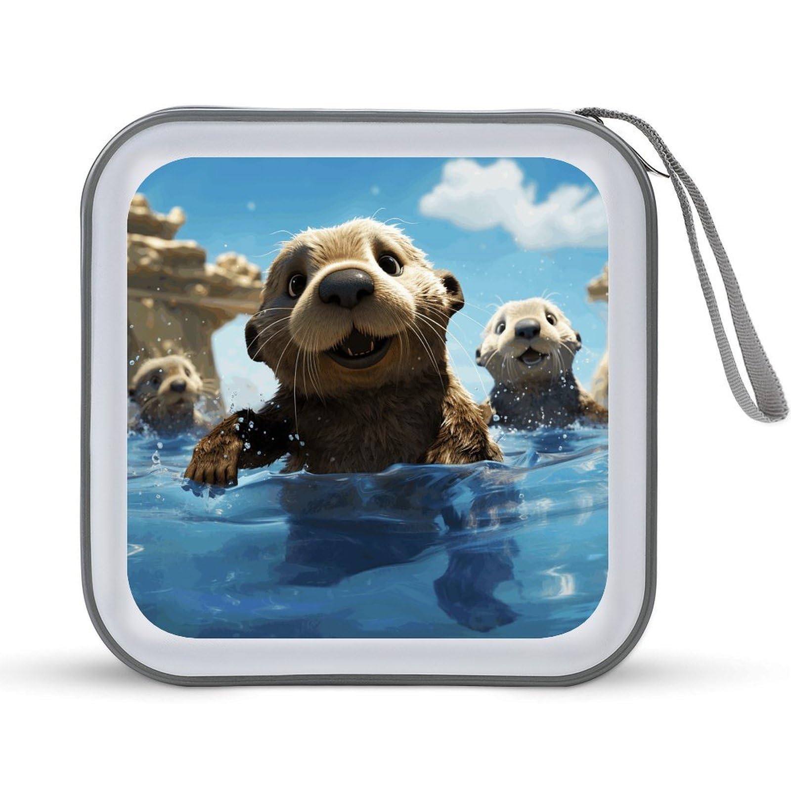 VstaDank - 40 Capacity Sea Otter Print CD Case, with Zipper Disc Storage Organizer, Portable Hard Plastic Storage CD Holder, Organizer