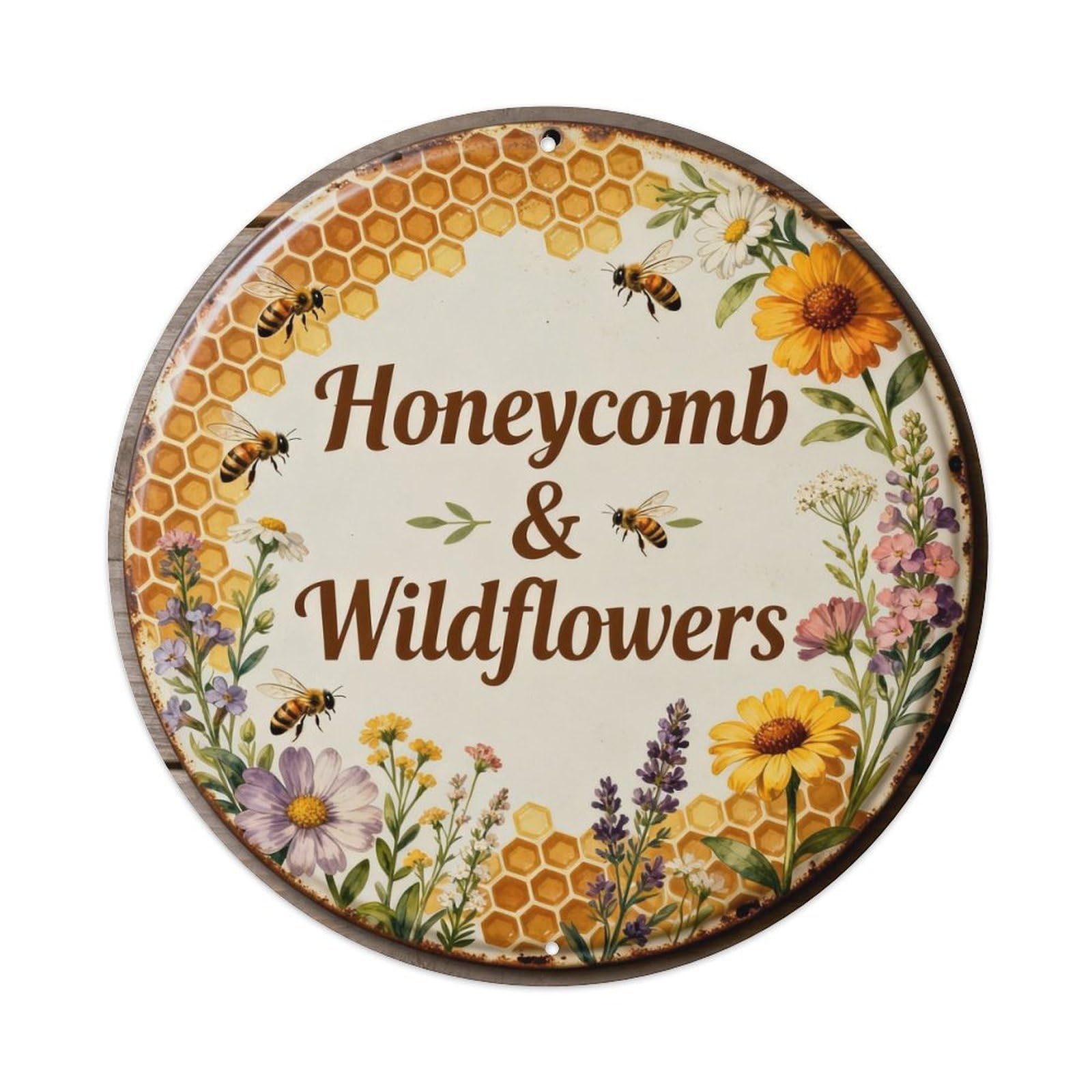 Honeycomb & Wildflowers Metal Tin Sign Plaque