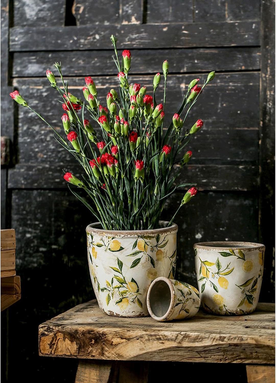 Planter Pots Spring Lemons Pattern Planter Succulent Pots 4" D - 7.3" D Large Planter Pots for Indoor Plants, Decorative Garden Pots Lovely Ceramic Pots (No Drainage Holes) Garden Decor