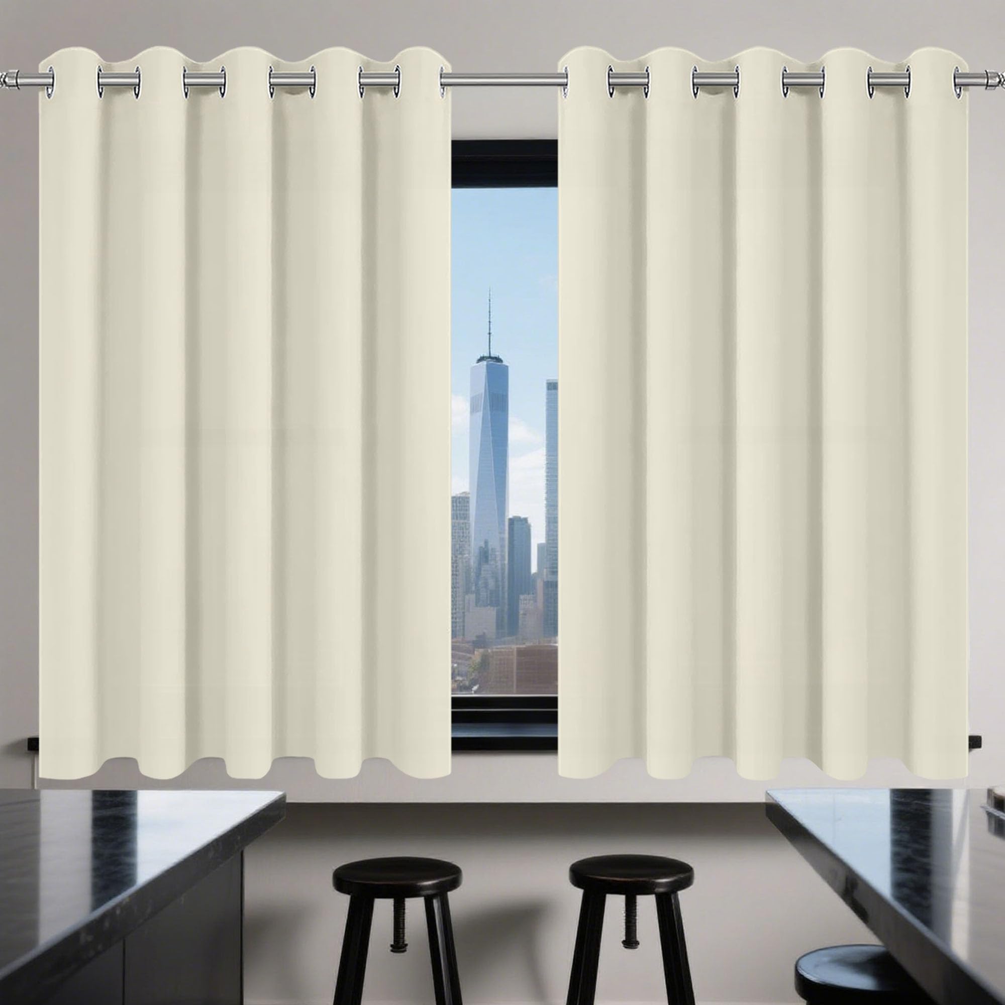 Curtains Blackout Curtains Bedroom 190 x 120 cm Thermal Insulated Energy Saving Blackout Eyelet for Summer Winter Living Room, Beige