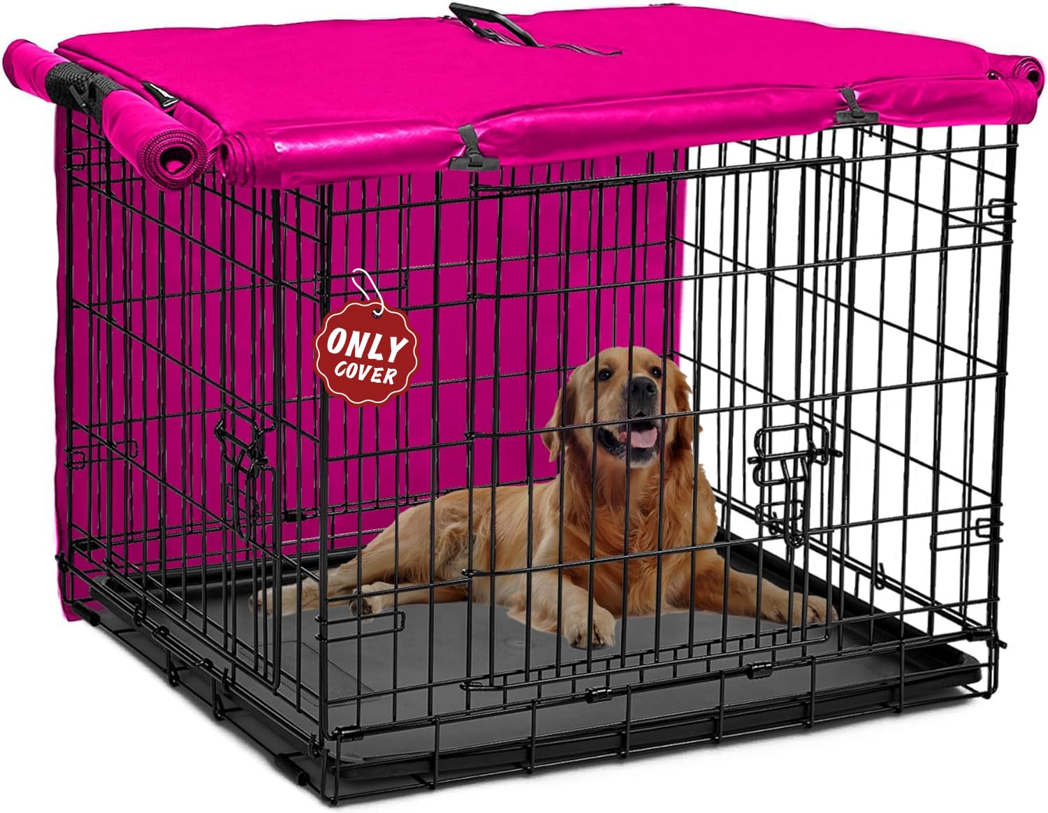 Dog Crate Cover 48 inch, Large Dog Kennel Cover for Cages with1 2 3 Doors, Waterproof 600D Oxford Fabric Privacy Cover Indoor/Outdoor Pink (Only Cover