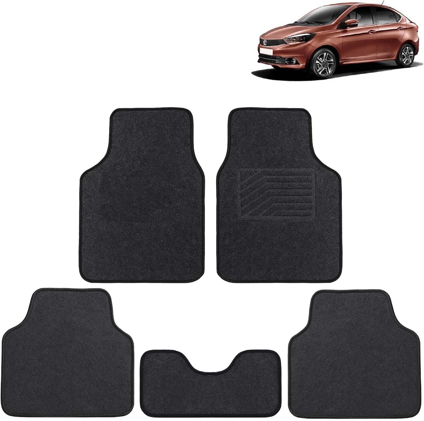 KINGSWAY Accessories Anti Slip Carpet Foot Mats Compatible with Tata Tigor (Year 2017 Onwards) - Designed to Protect Your Car Floor, Set of 5 Pcs, Universal Fit Car Mats - Black