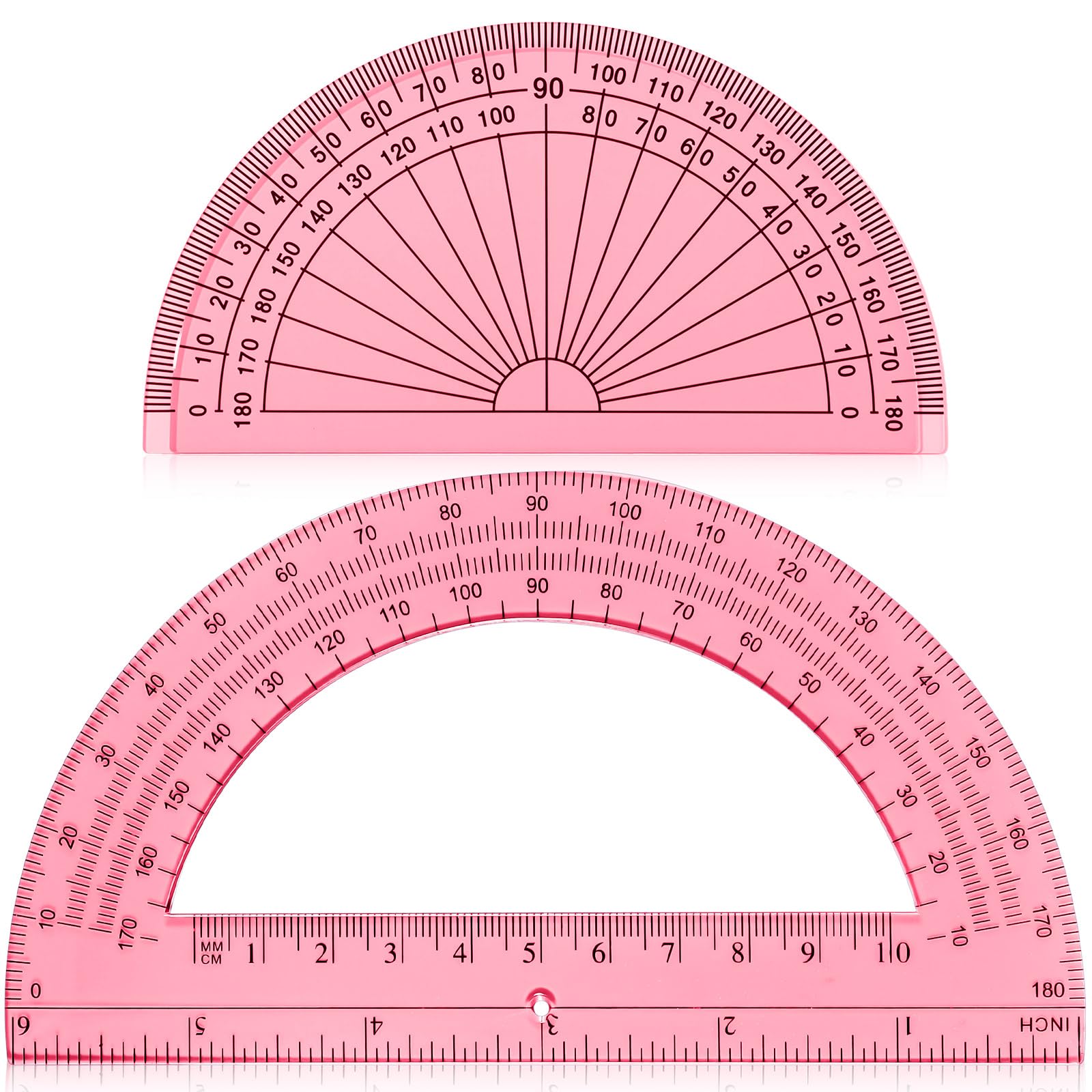 EBOOT 2 Pcs Plastic Protractor Clear 180 Degrees Transparent Protractor for Geometry, 4 Inch and 6 Inch(Light Pink) โ image 1