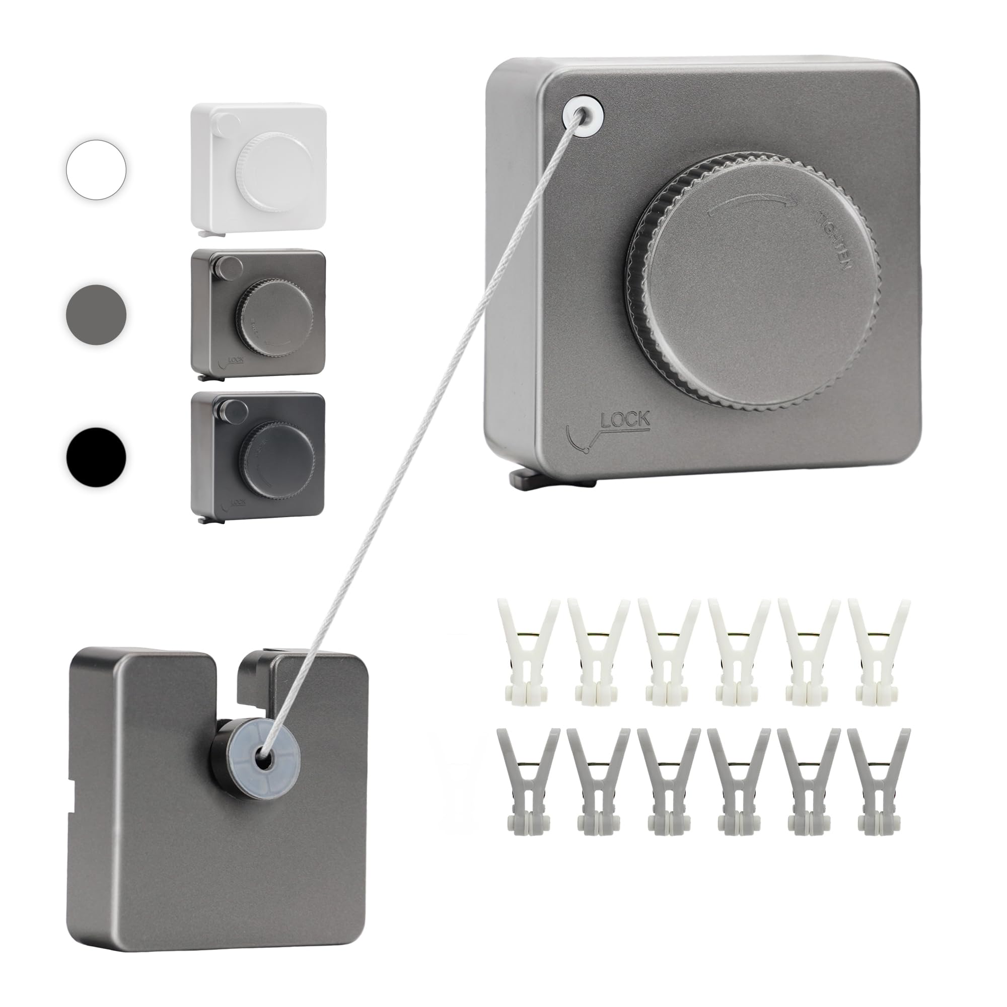 15.7Ft Retractable Clothesline Indoor an Anti-sag Retractable Clothesline Outdoor,Laundry Line Wall Mounted Stainless Steel Wire Laundry, with 12 Clip(Gray)