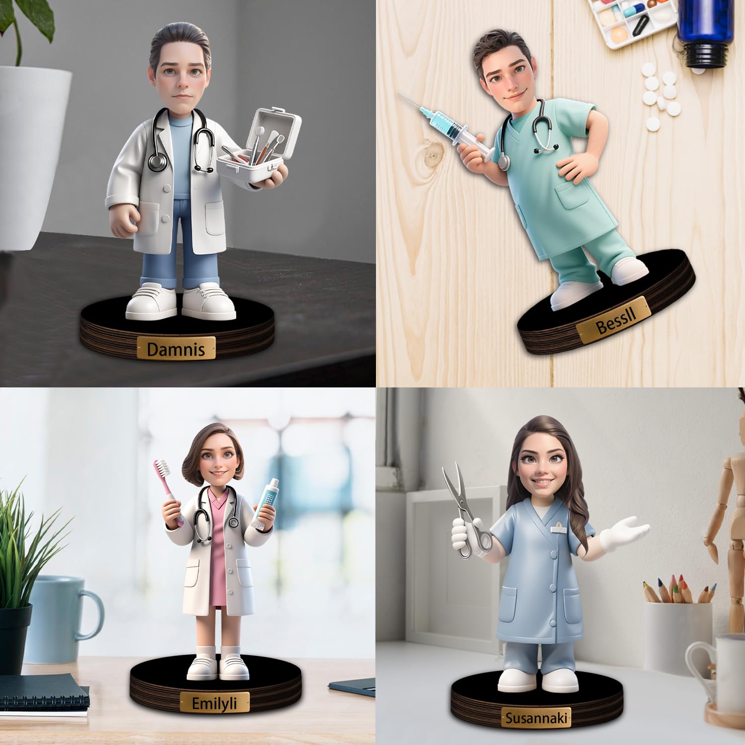 Personalizzato Medico Figurine Trinket Caricatura Ritratto Scrivania Nome Piatto Personalizzato Chirurgo Scrubs Ritratto Scultura Ornamento Placca Acrilica Dottore Apprezzamento Regalo Ufficio Tavolo