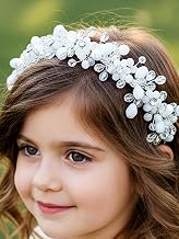 Formery First Communion Headpiece White Flower Girl Headband Crystal Rhinestone Hair Accessory for Girls