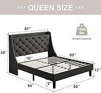 Vista 2 de Feonase Base de cama Queen con respaldo de ala de lujo y estación de carga rápida, cabecera de almacenamiento tapizada con botones, cama
