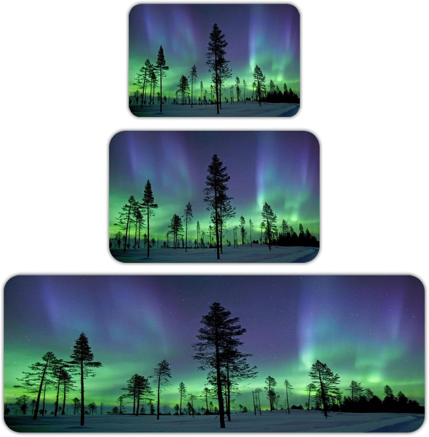 Northern Lights Kitchen Rugs Set of 3 Non Slip Washable Kitchen Mats for Floor Soft Area Rug Kitchen Floor Mat Cushioned Anti Fatigue Mats Standing Sink Mat Decor Runner Rugs