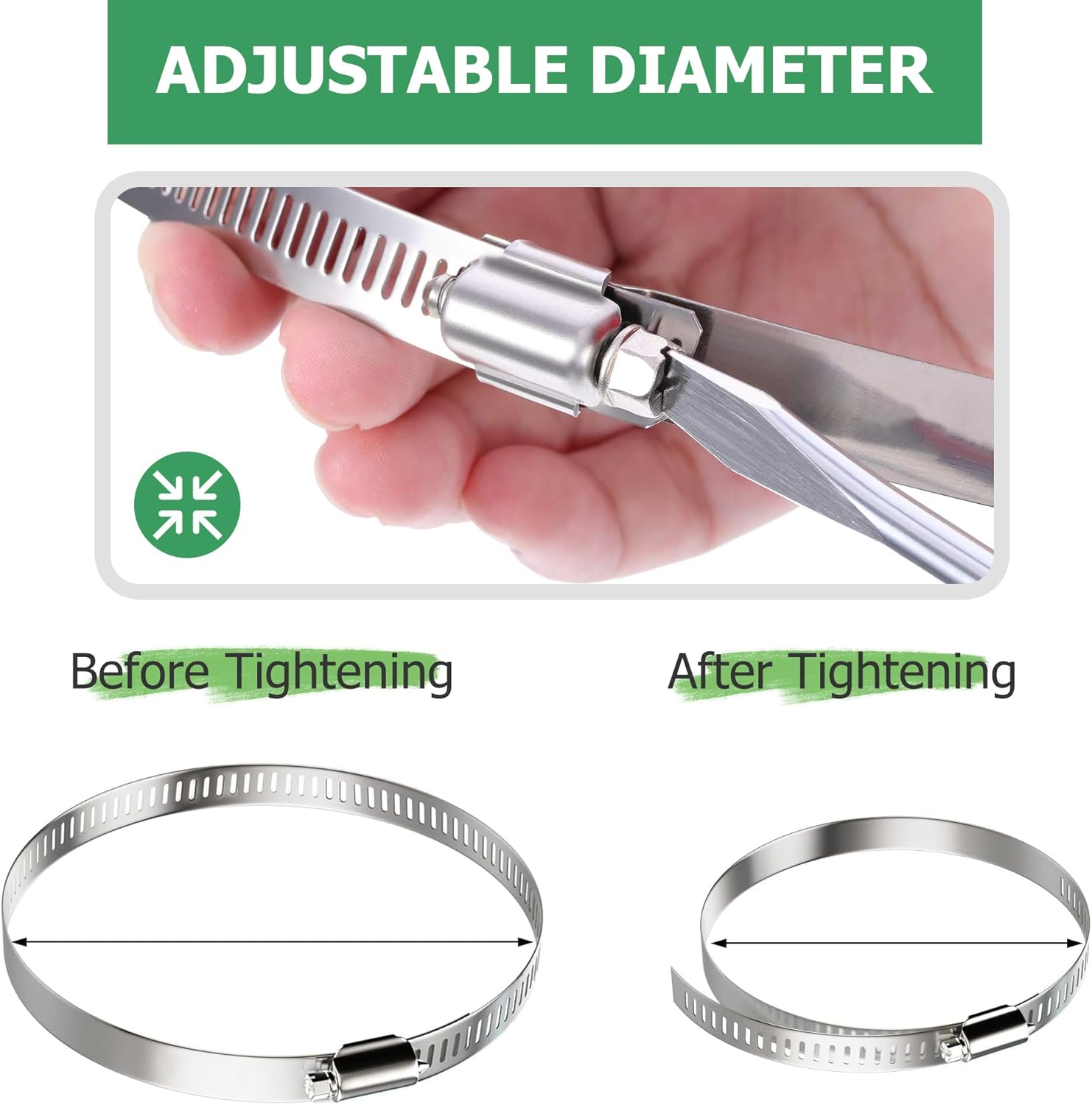 10 Pack 4 inch Stainless Steel Hose Clamps Worm Gear Drive Hose Clamps Adjustable from 3 1/2'' to 4 1/2'' (91mm-114mm) for Fuel Line Hose Pipe Clamp,Dryer Vent Hose