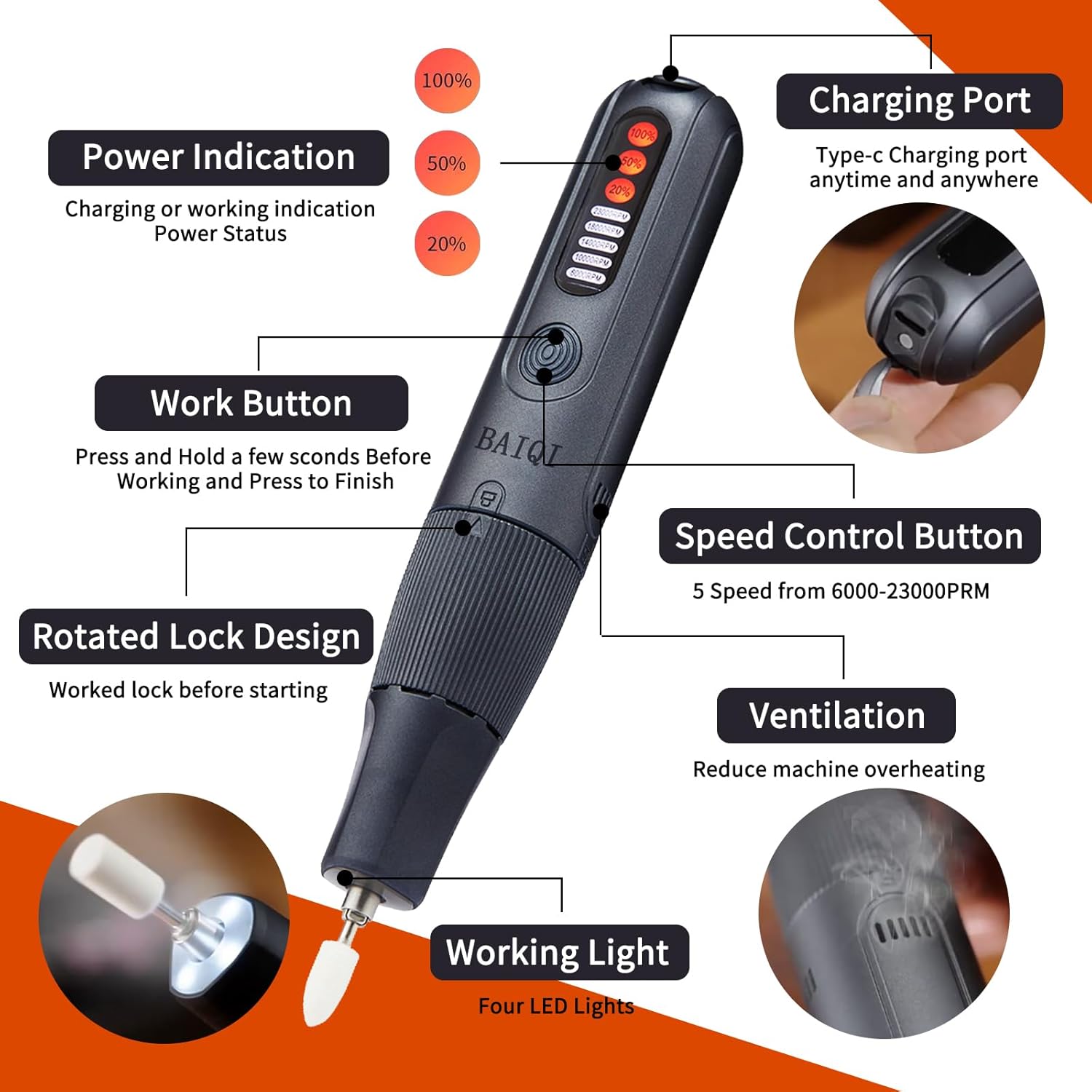 8.0V Cordless Rotary Tool, 5 Speeds, 65 Pcs Rotary Tool and Accessories Multi-Purpose For Carving, Engraving, Sanding, Polishing and Cutting,DIY Crafts