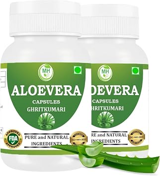 Aloe Vera Ghritkumari Capsule | Pack of 60 x 500 MG. Vegetarian Capsules | Natural Herbal Supplement | GMP Certified | Gluten Free Pack of 2