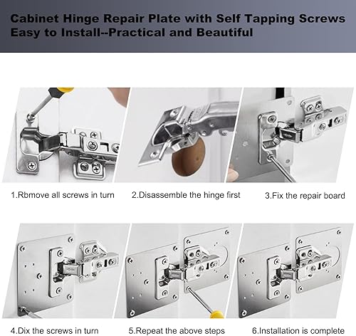 Miniatura 2 de 6 piezas de placa de reparación de bisagras de gabinete, placas de fijación de reparación de bisagras, placa de reparación de gabinete de acero