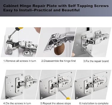 6 Pcs Cabinet Door Hinge Repair Plates, Cabinet Hinge Repair Board Replacement Kit, Metal Hinges Repair Fixing Plates with Screw for Kitchen Cupboard Door