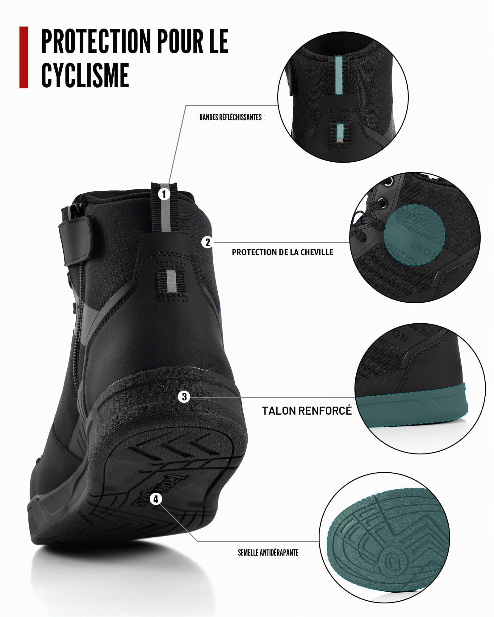 IRON JIA'S Chaussures Moto Bottes Moto Hommes, Adaptées à Toutes Les Saisons Imperméables Antidérapantes Respirantes à la Mode et Cnfortables Noir