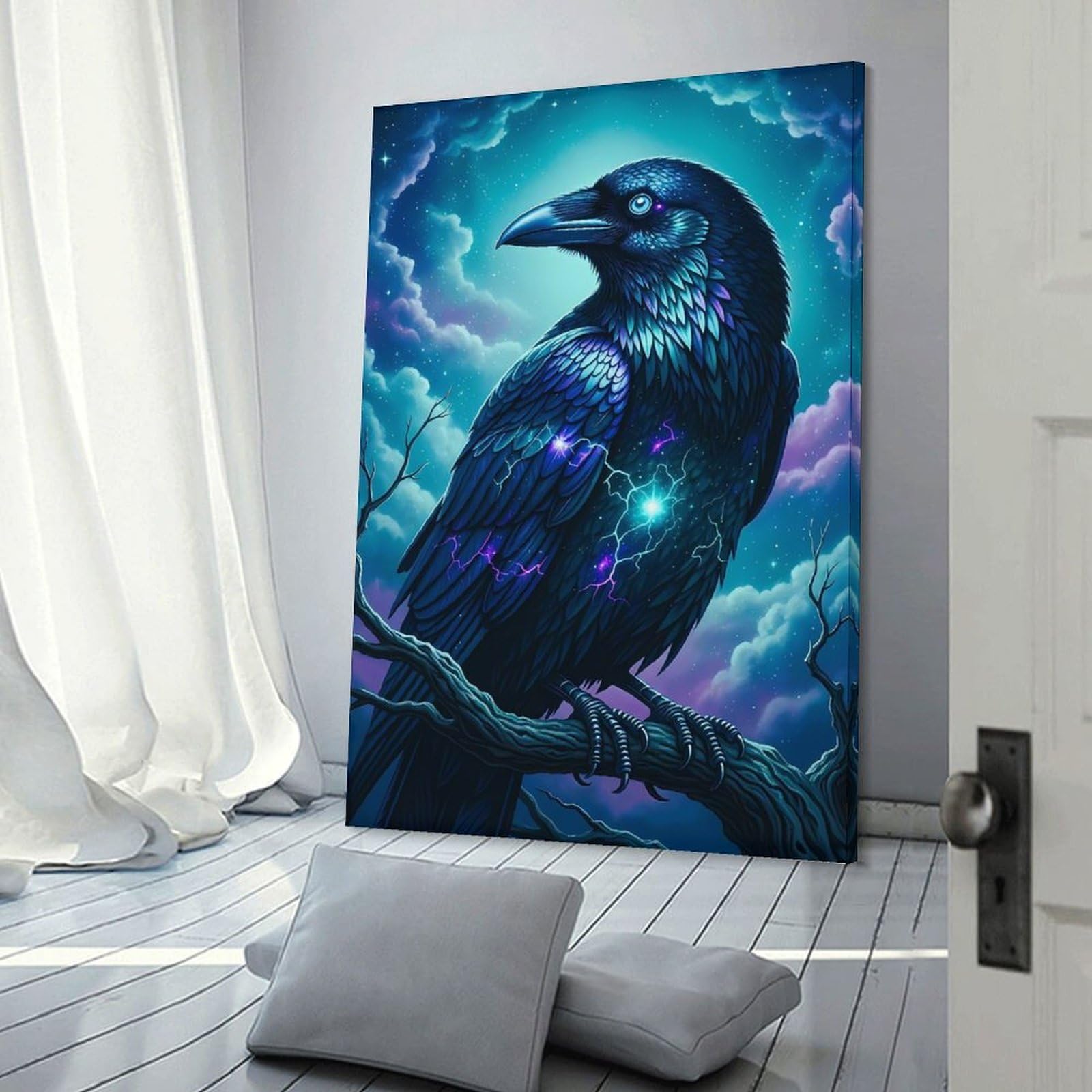 Junmoney Mystical Raven in Starry Night Hanging Wall Art, 24x36inch(60x90cm), for Entrance Walls, Hall Decor Or Foyers, Wall Decor to Refresh Empty Corners