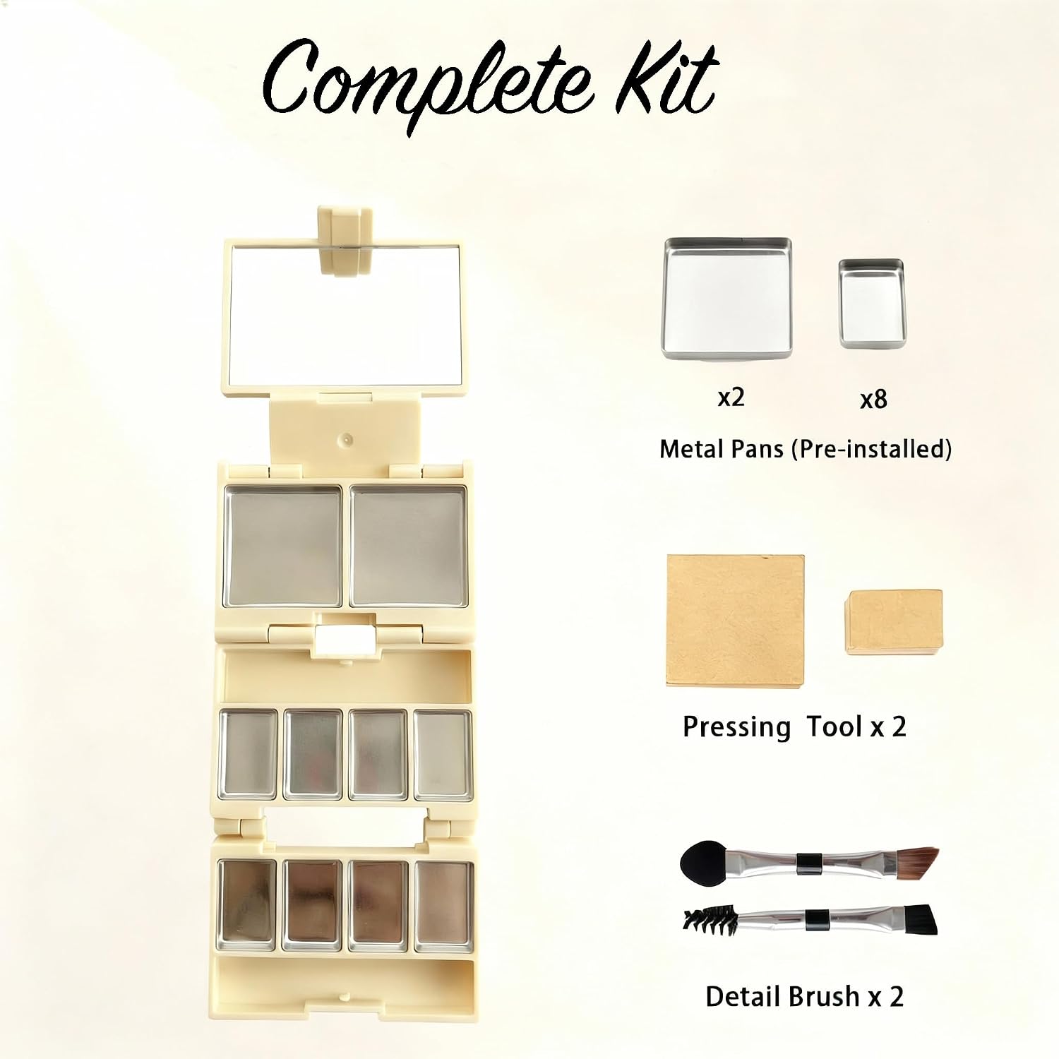 Foldable Magnetic Empty Makeup Palette with Mirror 2 Pack - DIY Eyeshadow Pan Storage Kit, 3-Layer Mini Compact Case, 20 Pans, 2 Brushes & Tools, Yellow & Pink