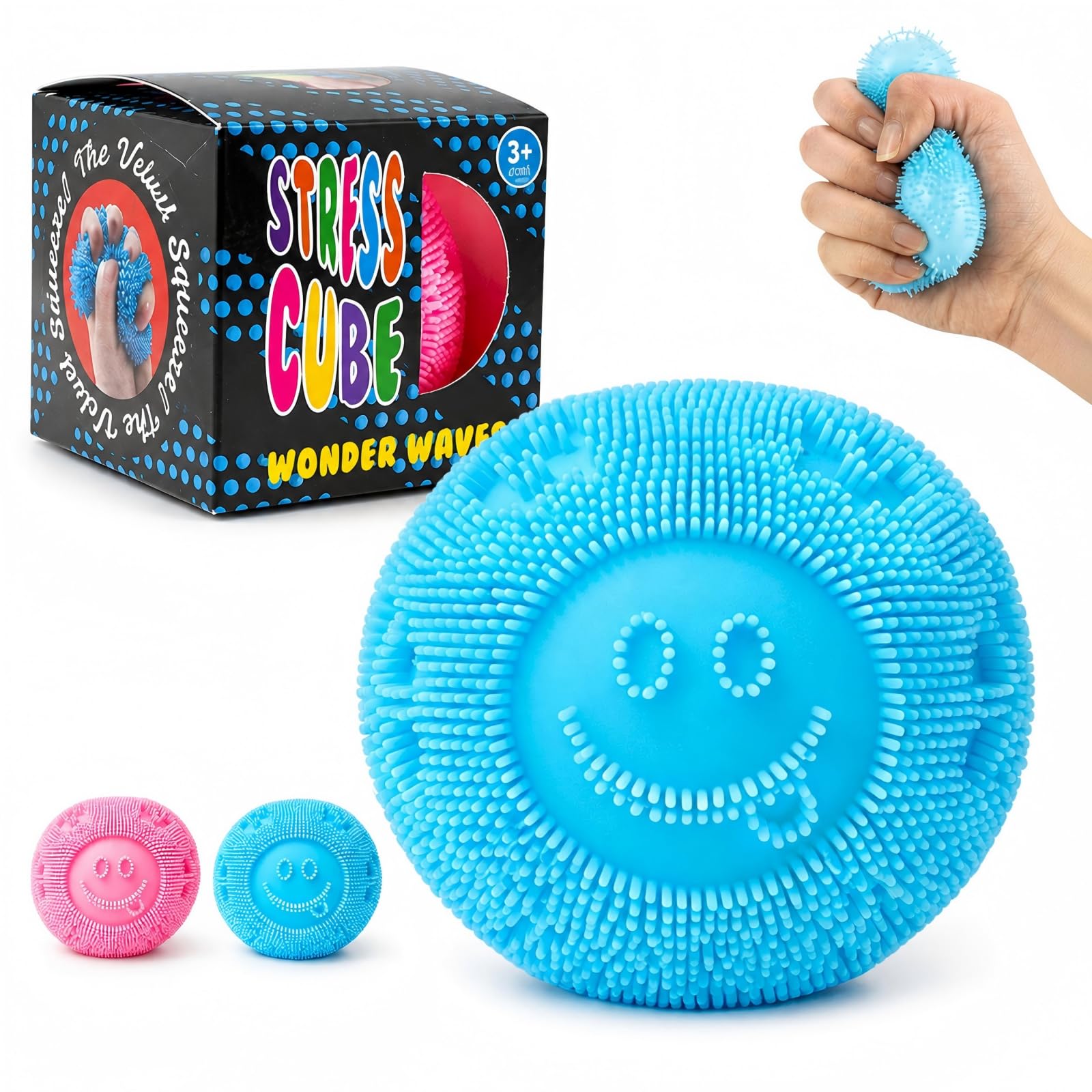 Fuzz Ball Squishy Stress Ball, Fuzzball Squishy, Soft Fidget Toy for Anxiety Relief, Sensory Squishy Ball with Calming Tactile Grip – Soft Stress Relief Ball for Children and Adults (Blue)