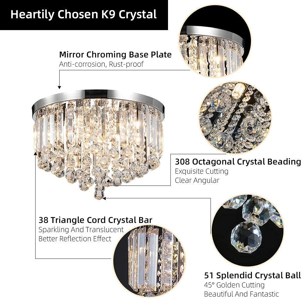 Review Discount Modern Crystal Chandelier Bedroom Ceiling Light Fixture Flush Mount Beauty Room Decor Hanging Small Chandeliers Bathroom Fixtures Beaded Lights Gold Led Mini Crystals Foyer Chandeliers for Living Room