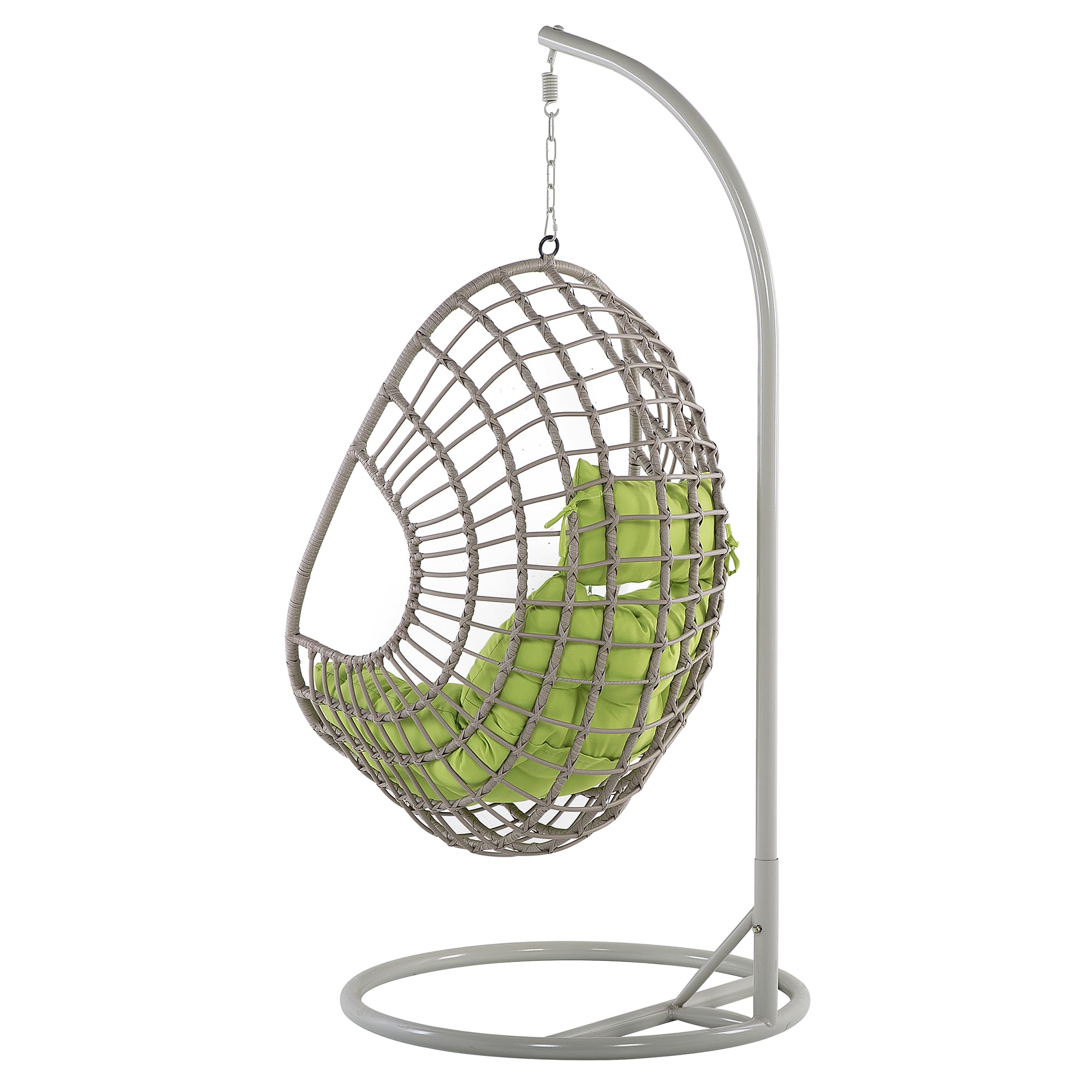 Polyrattan Hängesessel mit Gestell Stahl beige Eiform Kissen grün Boho Arpino