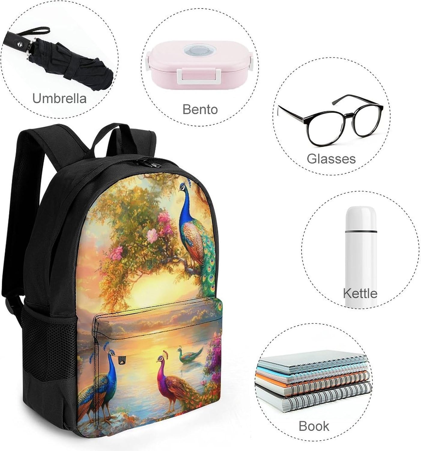 Peacock Sun Laptop Backpack for Men Women Fashion Computer Bag Business Travel Daypack