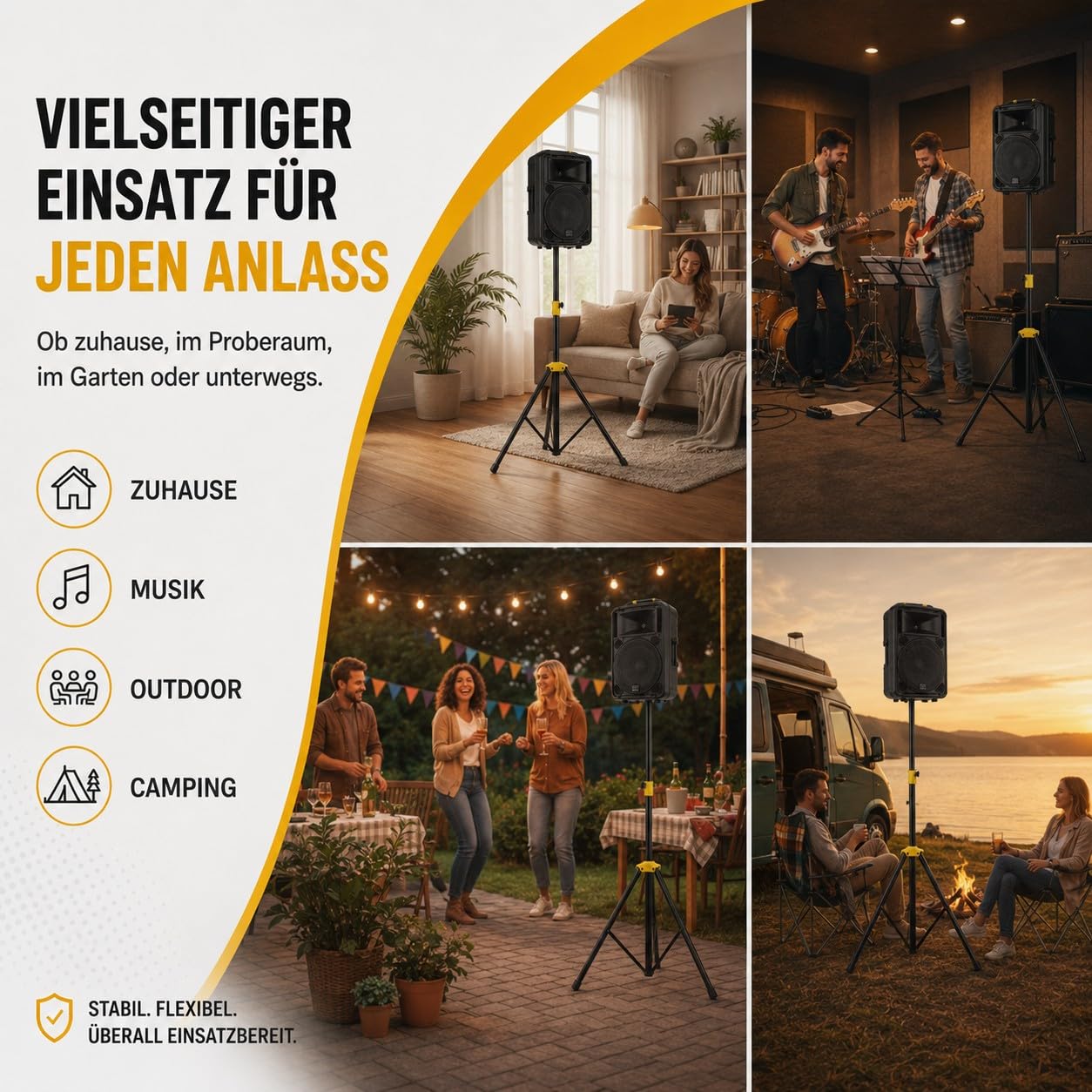 Premium X 2er Set Lautsprecherstativ 105-165 cm, 2X Boxenstativ aus Stahl bis 50 kg, höhenverstellbares PA Stativ mit 35 mm Aufnahme, Sicherungspin & rutschfesten Kugelgelenk-Füßen