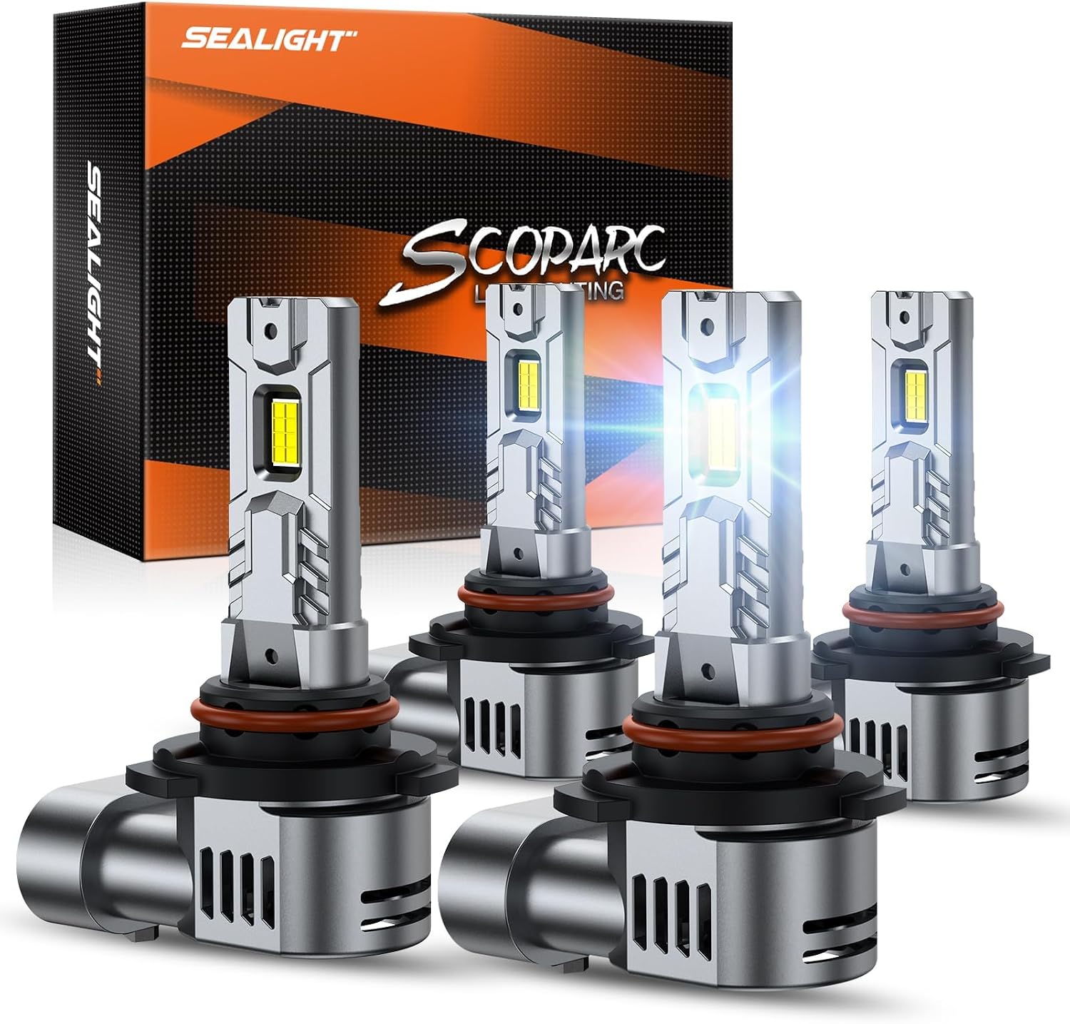 SEALIGHT 9005/HB3 9006/HB4 Bulb, 80,000LM Super Brighter,6500K Cool White 9005/HB3 9006/HB4 Bulbs or Fog LED,3 Min Quick Install Lights Combo, Plug-N-Play, Pack of 4