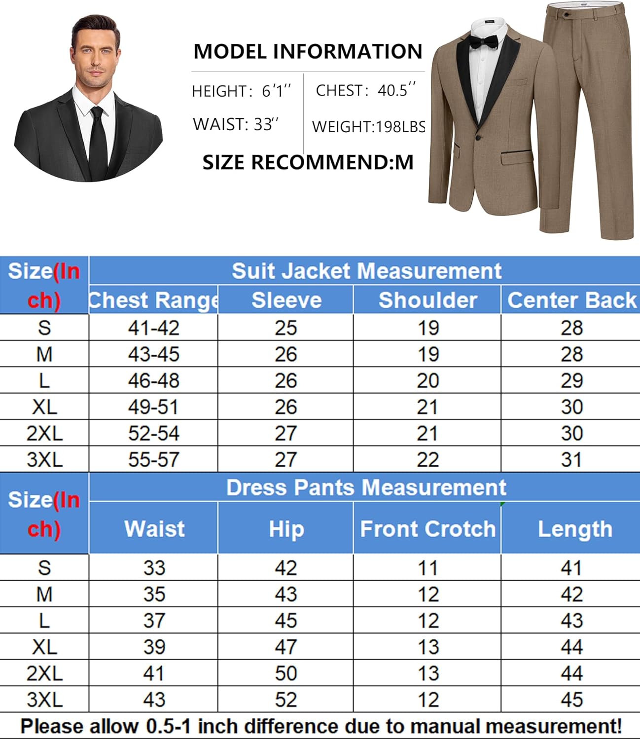 COOFANDY Mens Tuxedo Suit Set Slim Fit 2 Piece One Button Christmas Blazer Jacket Pants for Wedding,Dinner,Prom - Image 7