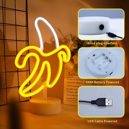Miniatura 8 de ENUOLI Letrero de neón de plátano, luz LED de plátano, letrero de neón para decoración de dormitorio, habitación de los niños, Navidad, cumpleaños,